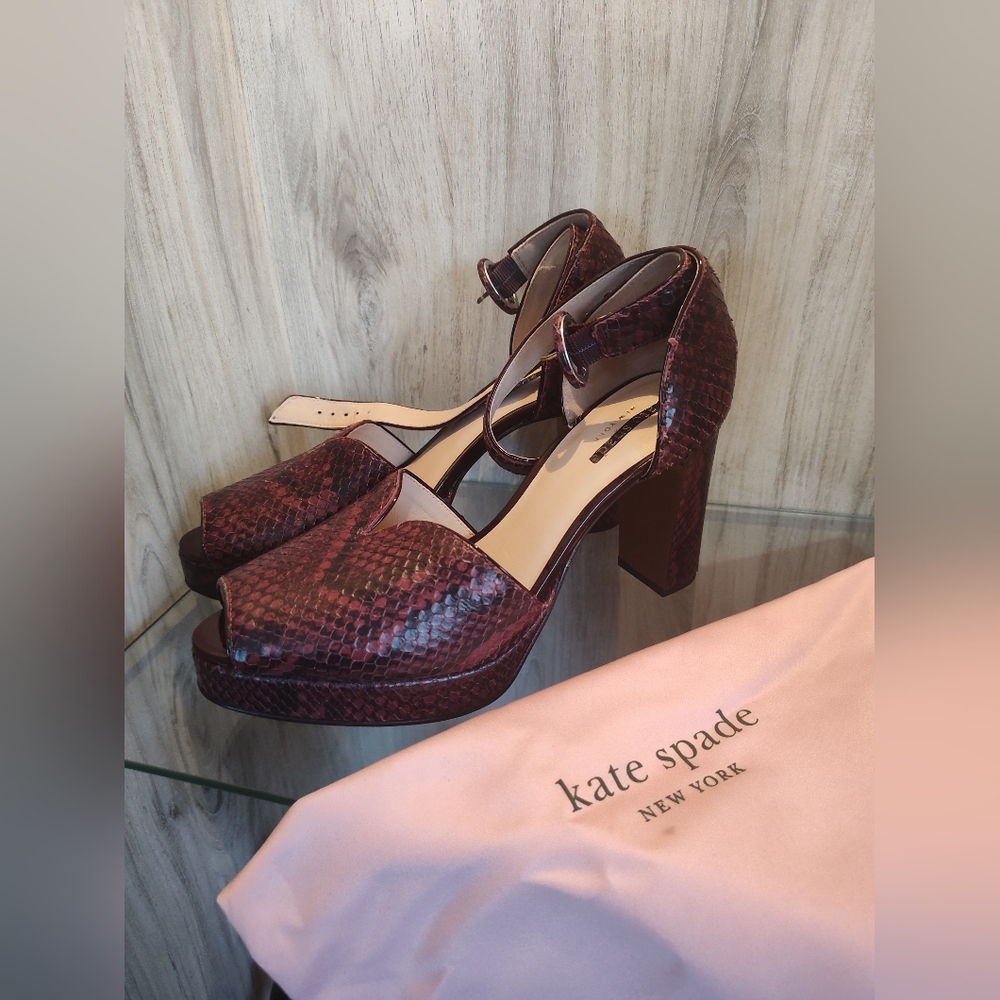 Kate Spade Perry Platform Pump Sandal Cherrywood Snake Leather